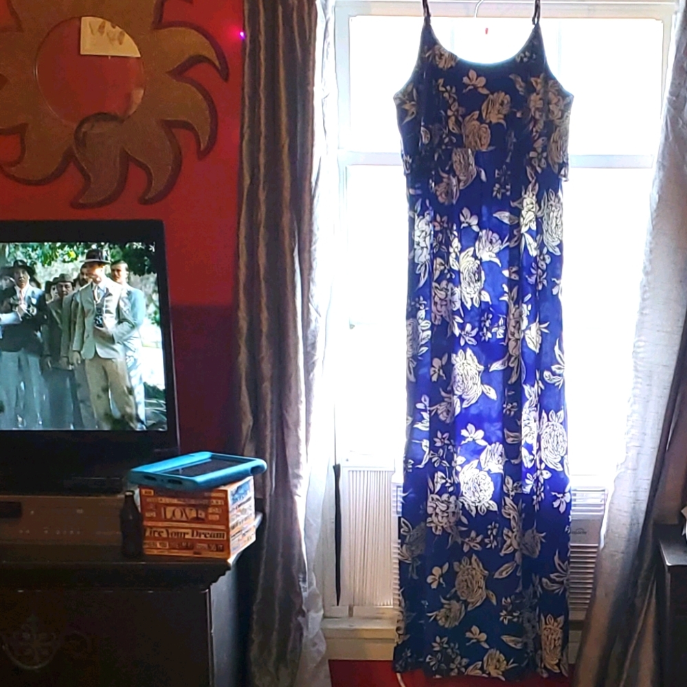 Blue with White Flower print Dress